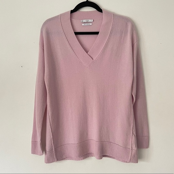 Vince XXS Pointelle Trim V Neck Cashmere Sweater - Picture 5 of 11